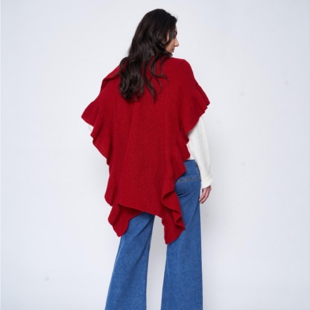 Red Ruffle Ruana Wrap - Picture 3 of 3